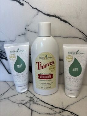 Young Living Thieves Mouth Wash And Mint Satin Facial Scrub Bundle